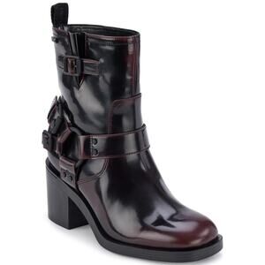 DKNY Women Nolan Block Heel Biker Harness Boots Size US 9.5M Black Wine Red